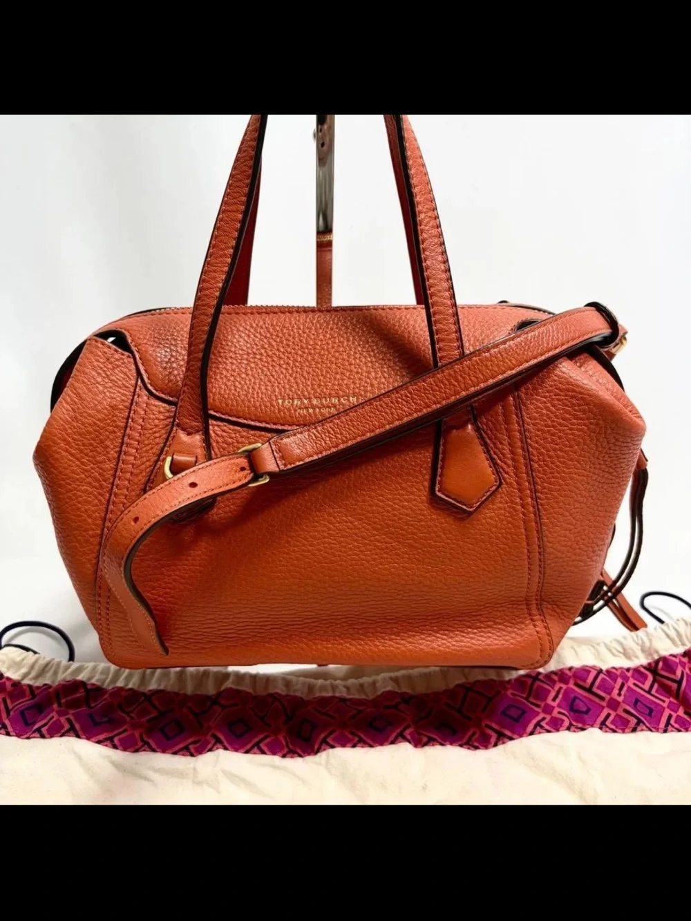 Tory Burch Orange Pebbled Leather Shoulder Bag